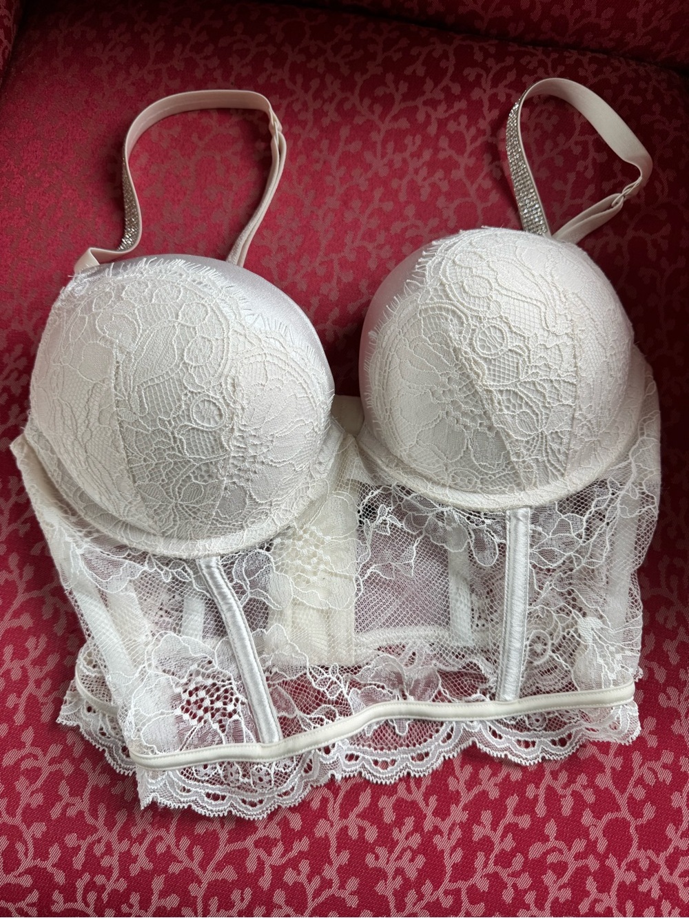 Victoria’s Secret Lace Longline Bustier Bra - Ivory, 34B